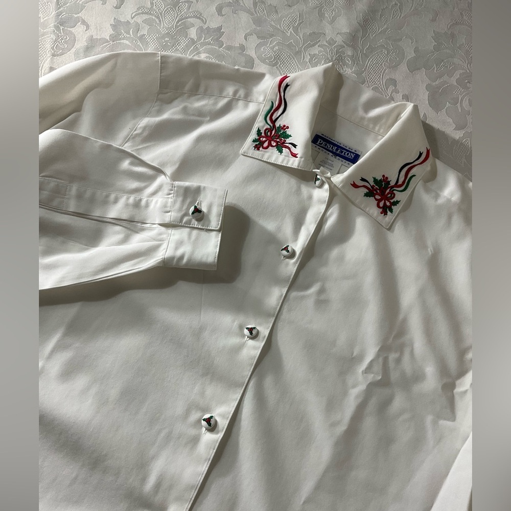 Pendleton Knockabout Women's Vintage White Christmas Embroidered Blouse Size 6 - Picture 1 of 13